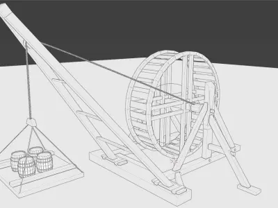 Medieval Treadmill Crane Low-poly 3D model