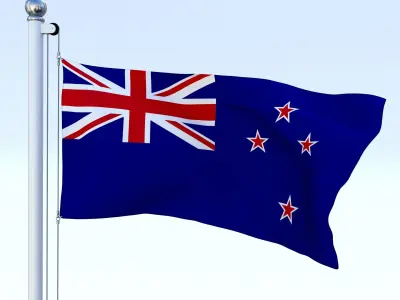 Animated New Zealand Flag Low-poly 3D model