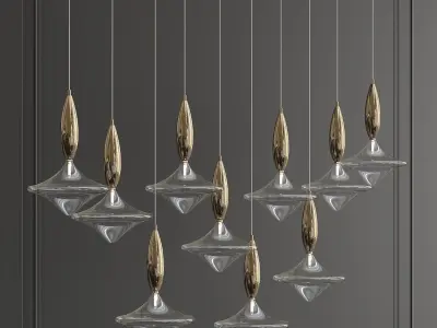 ETOILE group of gold and glass pendants hanging from wall 3D model