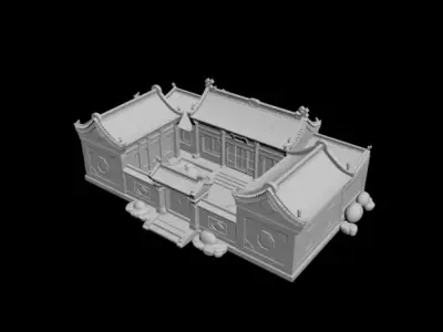 Chinese courtyard pavilion  quadrangle dwelling 3D model