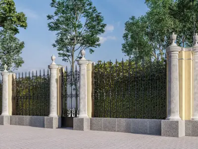Fence Peak in classic style Doors and Gates Wrought Iron Fence 3D model
