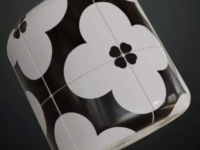 Modern Retro Black and White Floral Graphic Tiles PBR Seamless Texture