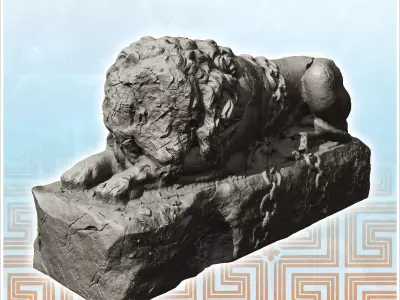 Statue of elongated lion ruined version 4 - Ancient Classic Old 3D print model
