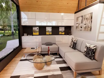 Modern a frame house w fireplace and hot tube Low-poly 3D model