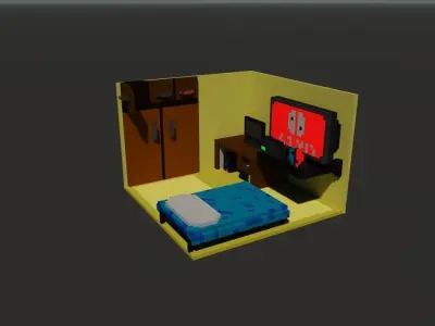 Voxel Bedroom Assets Low-poly 3D model