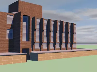 University brick building in middle of field Low-poly 3D model