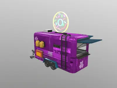 Cyberpunk City - Donut Caravan Low-poly 3D model