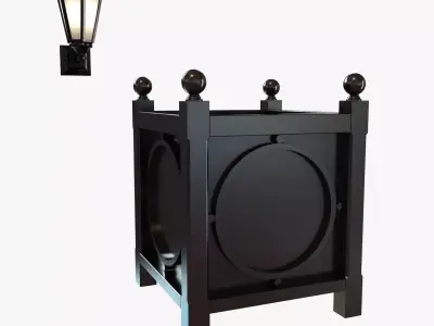 Exterior wall sconce and metal planter 3D model
