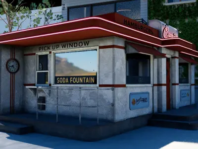 American Valentine Diner Restaurant Vintage - Low Poly Low-poly 3D model