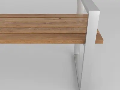 Bench wooden with metal legs 3D model