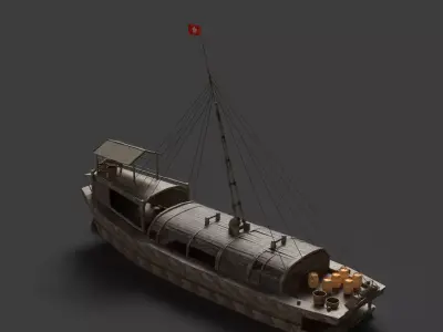 Chinese ancient  fishing  boat   Low-poly 3D model