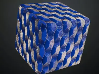 Modern Weathered Cobalt Blue Faceted Hexagon Tiles PBR Seamless Texture