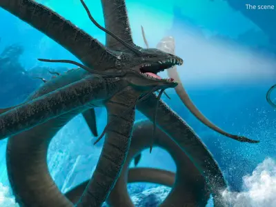  Mythical Sea Leviathan Serpent Form Black Rigged for Cinema 4D 