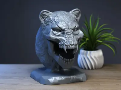 Lion scream skull head Cyborg lion skullhead  3D print model