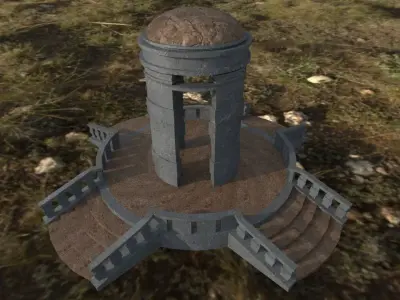 Gazebo lighthouse in middle of field Low-poly 3D model