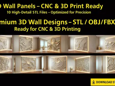 3D Wall Panels STL for CNC and 3D Printing 3D Model Pack