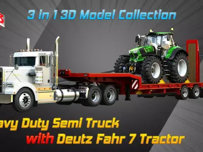 57P Semi Truck with Deutz Fahr 7 - Tractor 3 in 1 3D Model Pack