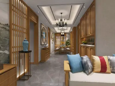 living room with dining room 3D model02 3D model