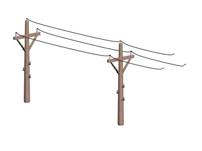 Toony Telephone Pole with Electric Wire 3D model