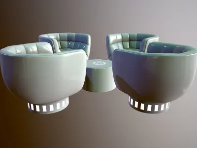 Futuristic Lounge table and chair set Low-poly 3D model