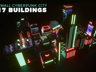 Small Cyberpunk City with 17 buildings Low-poly 3D model