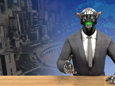 Rigged Cyberpunk Robot Anchorman - Reporter plus rigged necktie Low-poly 3D model