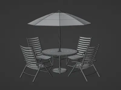 Patio outdoor table with chairs and umbrella 3 3D model