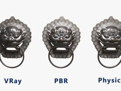 Chinese animal head door knocker03 PBR 3D model