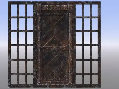 Rusty gate with bars Low-poly 3D model