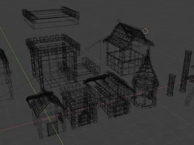 LowpolyMedievalHouseMODULAR castle set Free low-poly 3D model