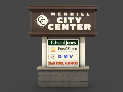 City Center Sign Low-poly 3D model