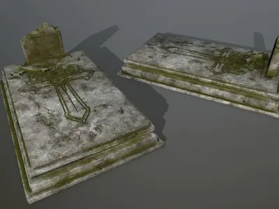 tombstone set two tombstones Low-poly 3D model