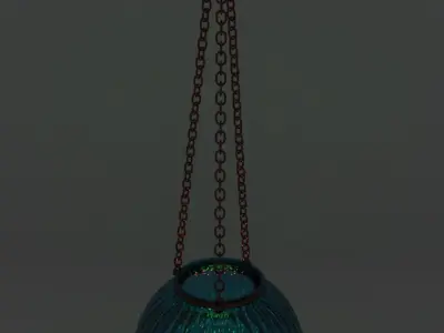 Blue glass candle holder on chains Low-poly 3D model