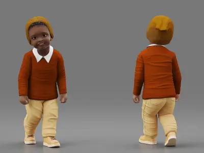  Little Black Boy Light Skin Autumn Clothes Rigged for Cinema 4D 