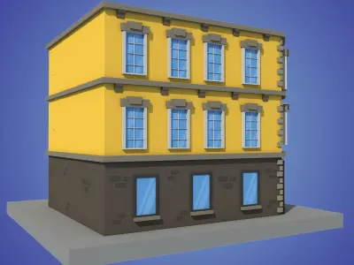 cartoon building 2 low poly Low-poly 3D model