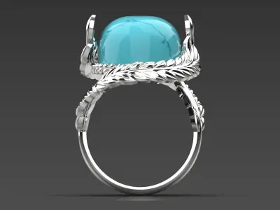 Feather design solitaire ring with turquoise model gr0033 3D print model