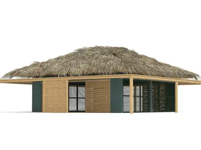 Tropical wooden thatched roof bungalow 3D model