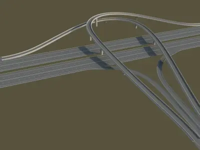 T Shape Highway Interchange Low-poly 3D model