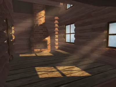 Stylized Winter Log Cabin House Low-poly 3D model