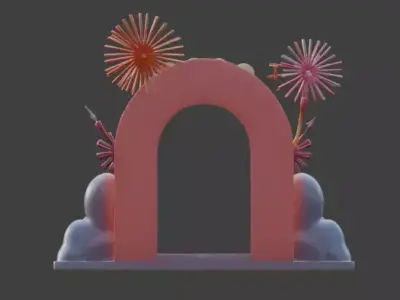 Title High-Quality 3D Cartoon New Year Portal Gate Low-poly 3D model