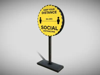 Social Distancing Signage Low-poly 3D model