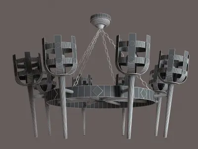 Classic Medieval Rustic Iron Chandelier 3D model