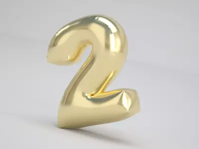 2 Number Balloon Gold 3D model