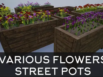 Wooden Big Street Flower Pots Low-poly 3D model