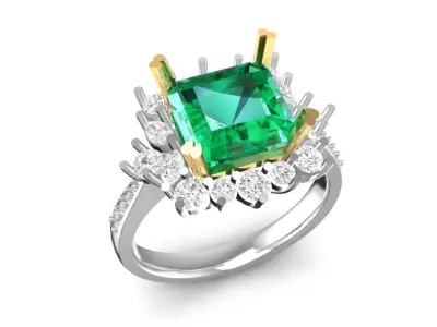 Luxury Emerald Cut Halo Diamond Ring 71 3D print model