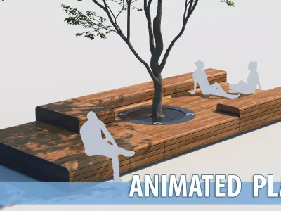 street bench and tree wind animation 3D model