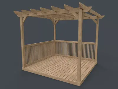 PBR Wooden Pergola Gazebo C5 Low-poly 3D model