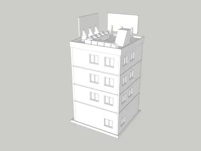 4 Story Office Building Corner Shopping Centre by Outland Models Low-poly 3D model