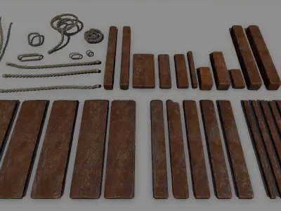 Wood and Rope set Low-poly 3D model