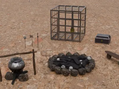 Bandit and Monster Camp Props Pack Low-poly 3D model